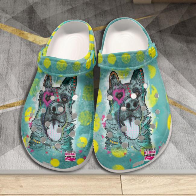 Preview: Clogs mit Hundemotiv Eddy - Gartenschuhe, Gummischuhe, bunt, Unisex, Grösse 36-43, Mischling, Mix, Deutscher Schäferhund